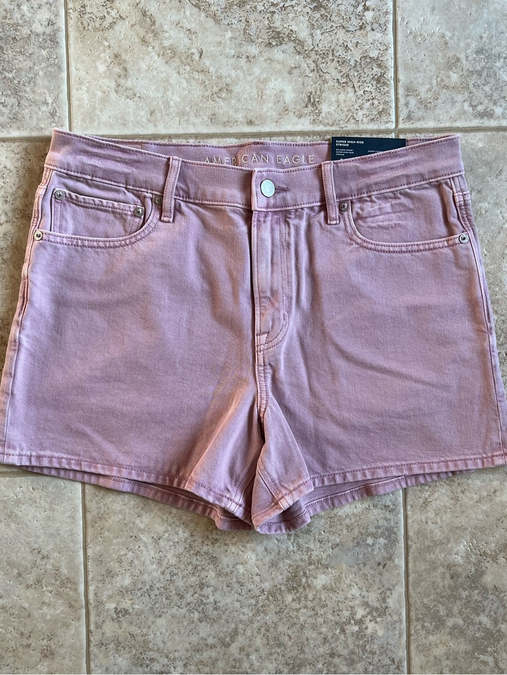 American Eagle Outfitters Super High-Rise Strigid Dusty Pink Denim Shorts